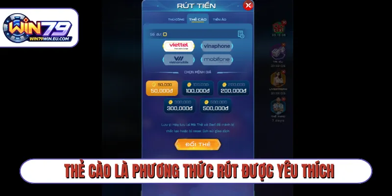 Thẻ cào là phương thức rút được yêu thích